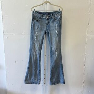Vintage Y2K Vigoss The Miami Flare Jeans Light Wash Distressed Low Rise Size 5 S